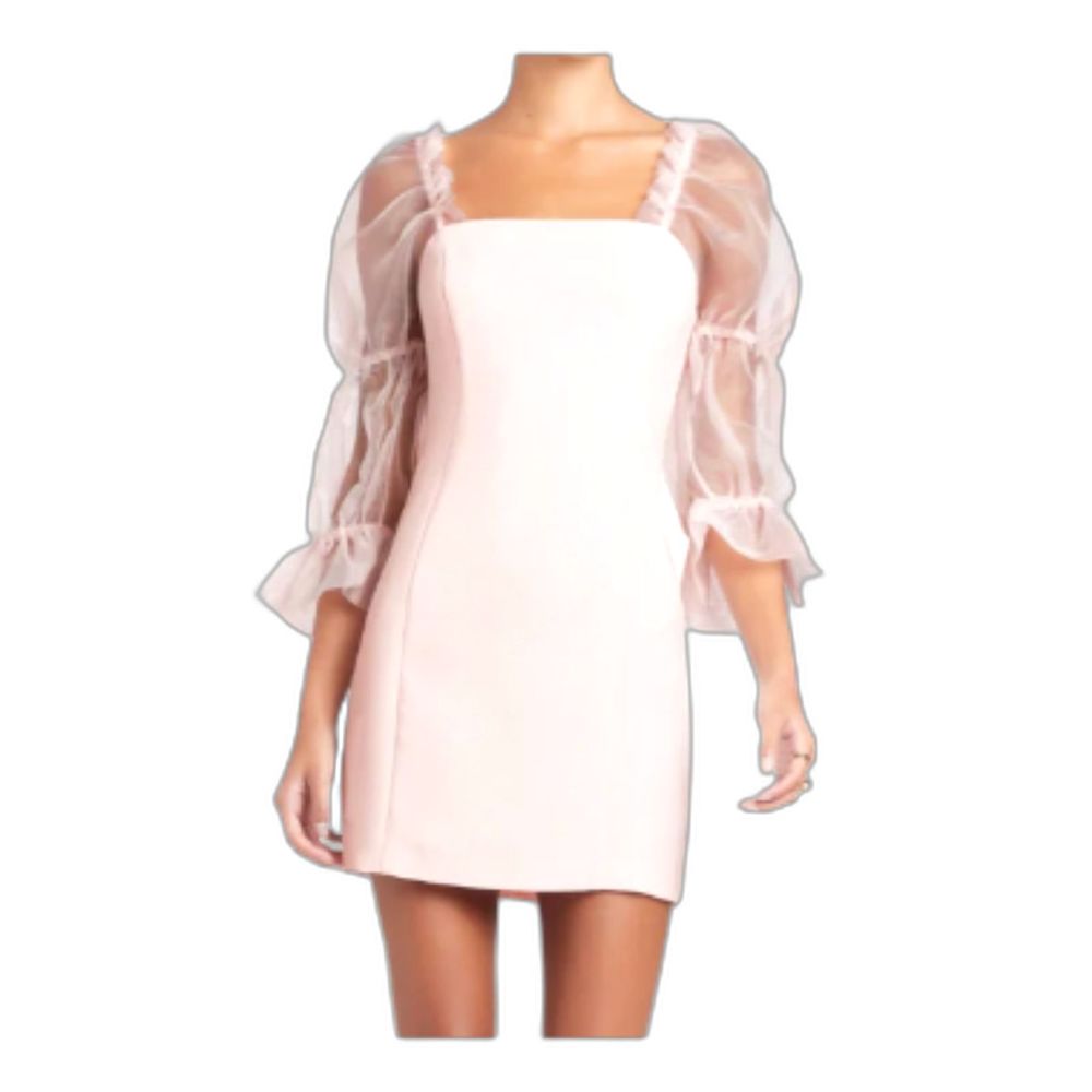 Revolve Amanda Uprichard TIA Crepe Dress $226 Blush Organza Sheer 3/4 Sleeves S